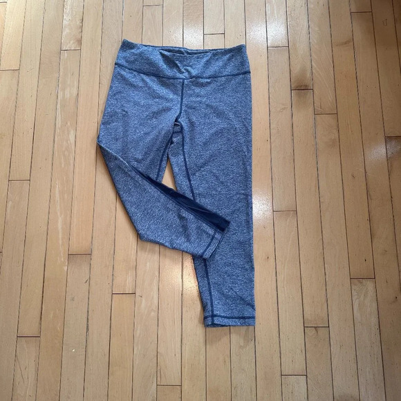 NORDSTROM Zella Grey/Blue Heathered Crop Leggings Tights with Mesh Panel -medium - Picture 2 of 6